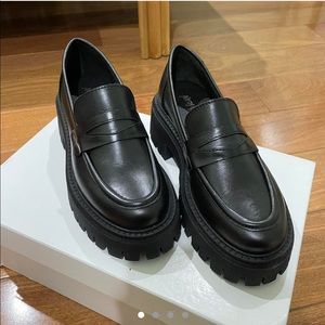 Chunky black real soft leather loafer